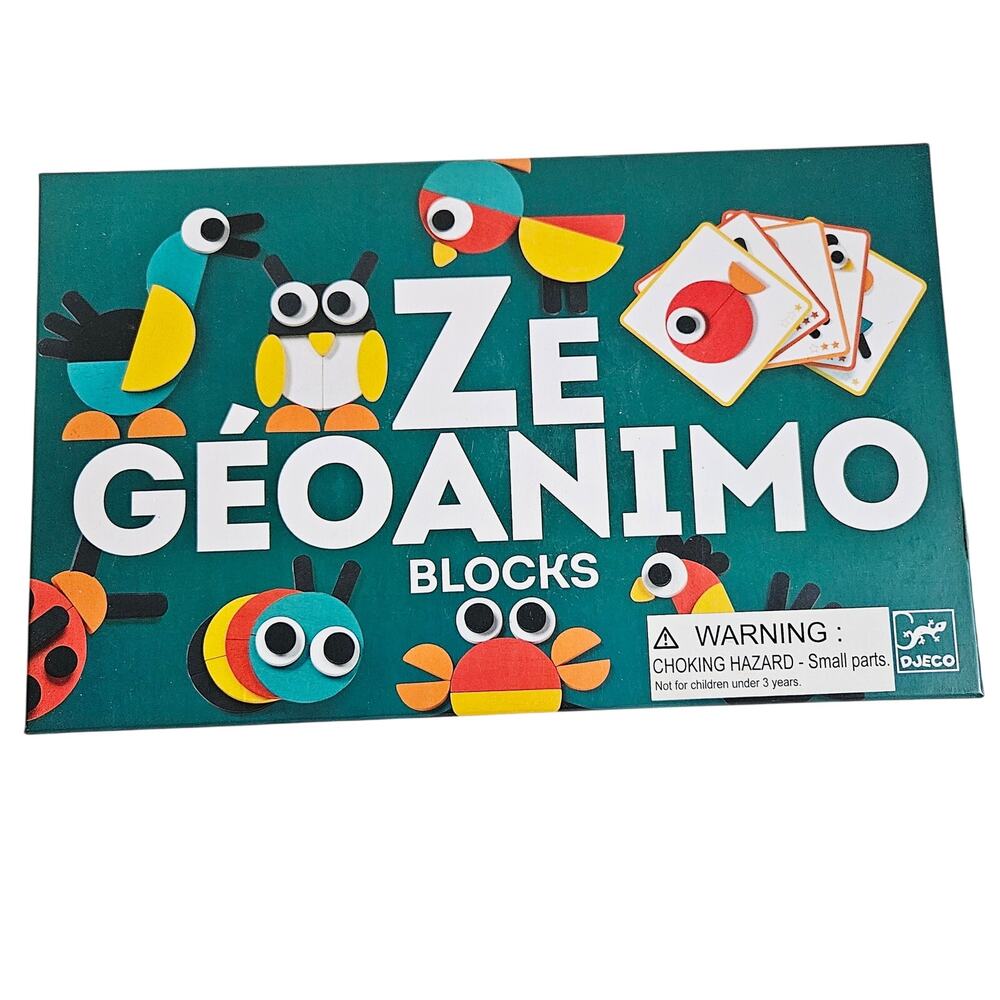 Djeco Ze Geoanimo Wooded Blocks With Pattern Cards STEM Learning Montessori Toy
